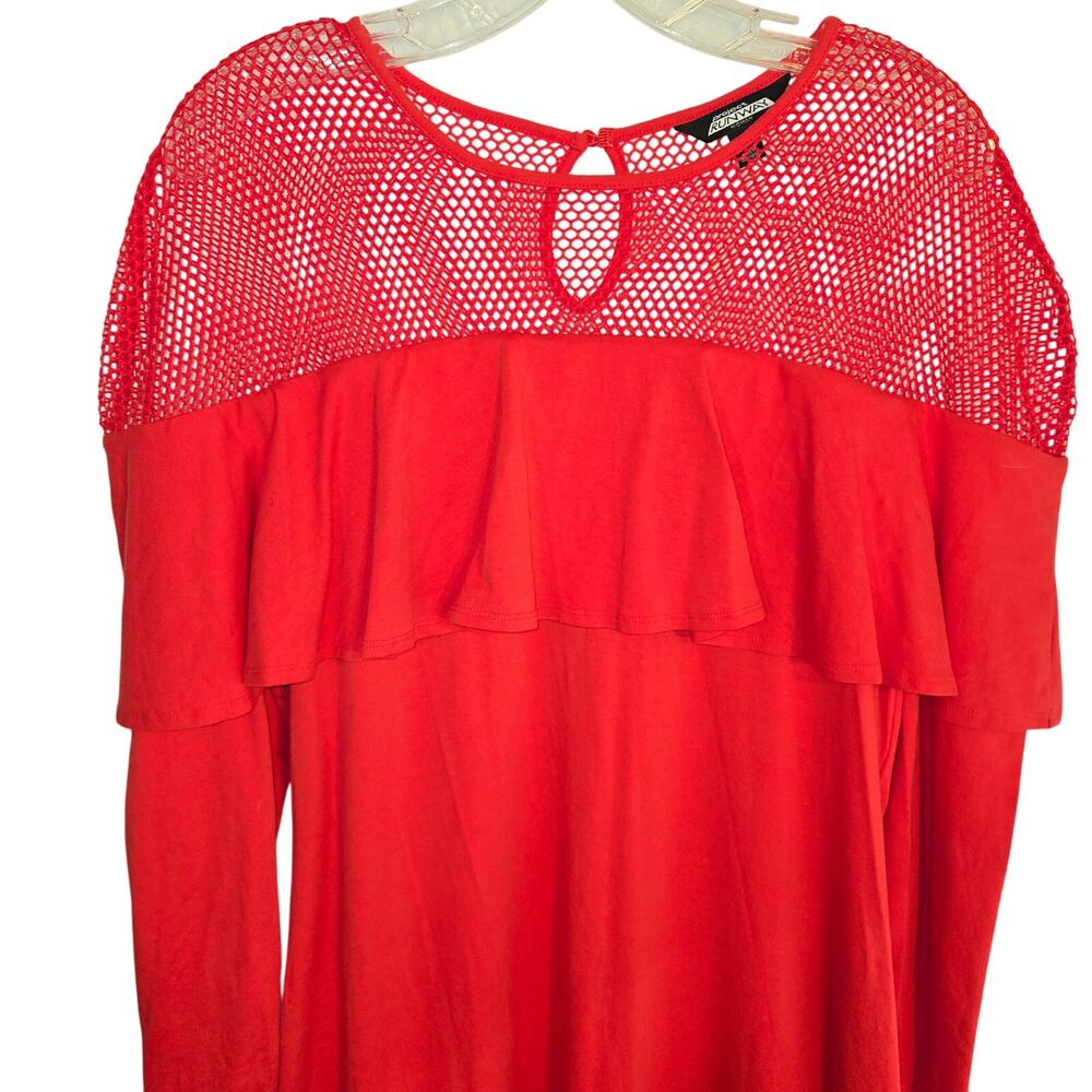 Project Runway OX Red Ruffle Net Women's Long Sleeves Dress Plus Size 14W 16W
